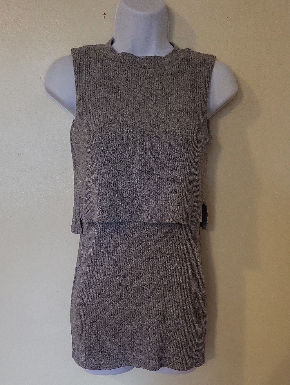 Pinc Premium Sleeveless Layered Knit Mini Dress in Grey